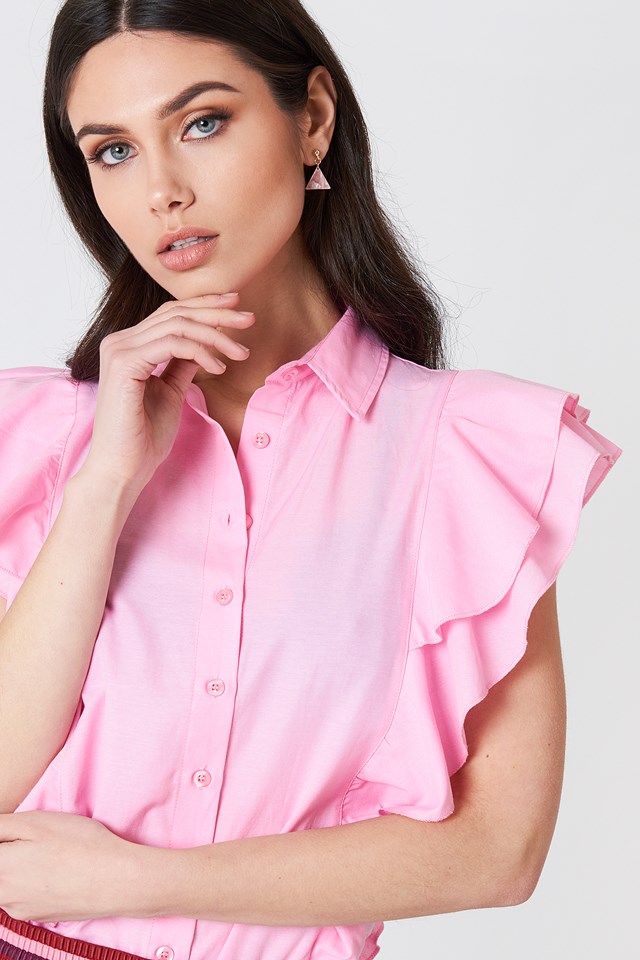 Lady Clothing Pink Frill Women Shirt