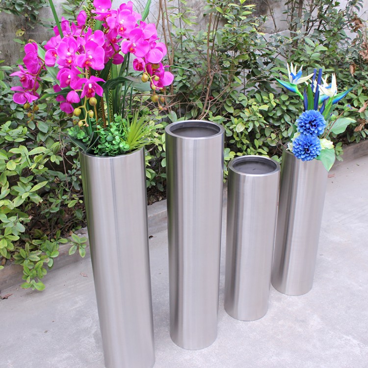 High barrel stainless steel artificial flower pot metal planter