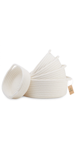 5-Piece Round Small Woven Baskets 100% Natural Cotton Rope Baskets! Key Tray, Kids Montessori Toys