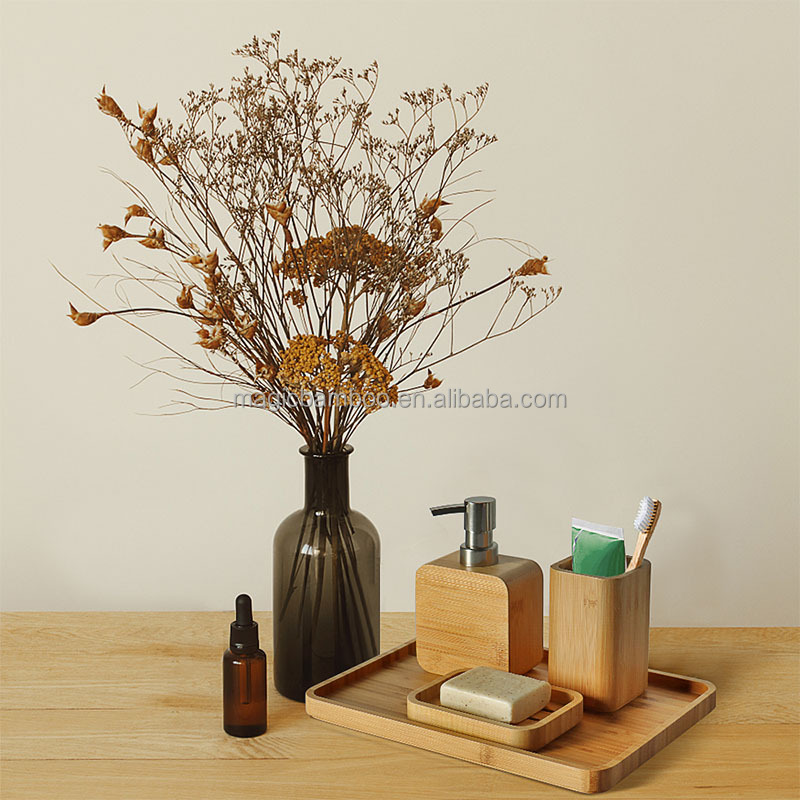 4pcs Natural Bamboo Bathroom Accessories Set For Hotel House Office Toilet
