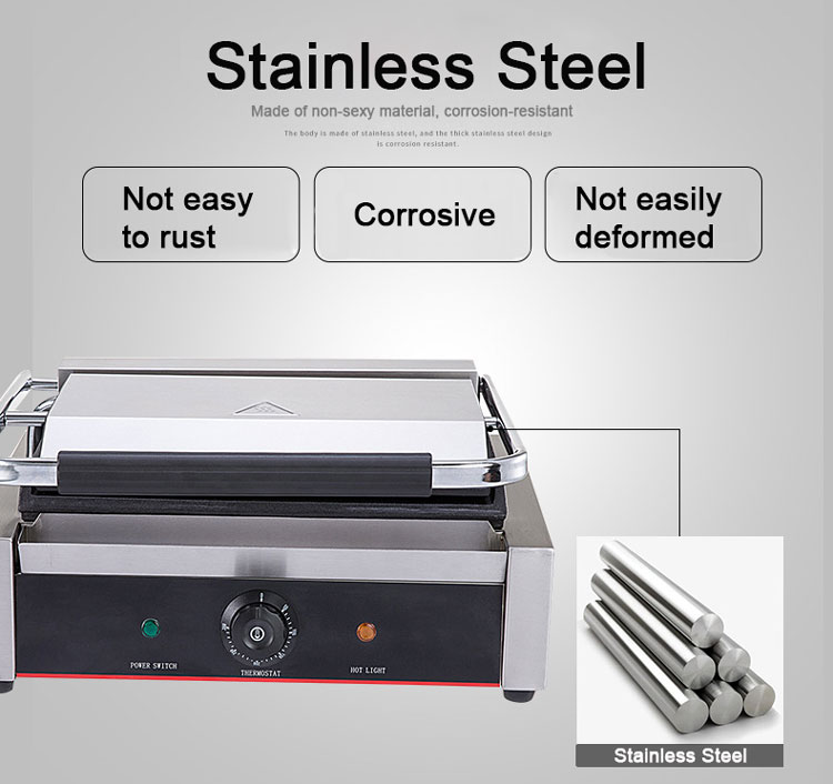 Hotel Kitchen Stainless Steel Grill Door Design Multi-Cooker Double-Sided Contact Grill 220V