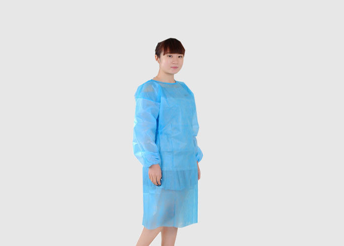 Ultrasonic Seams Plastic Isolation Gowns , Blue Disposable Overalls Anti Bacterial