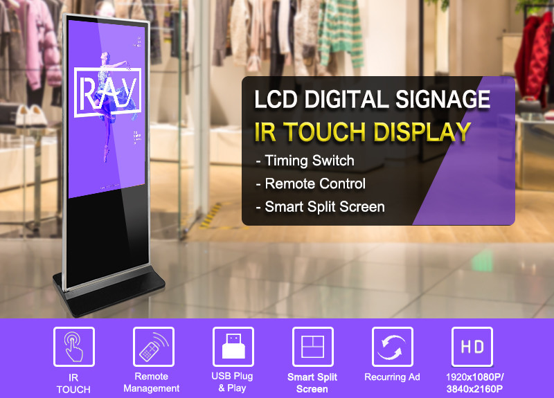 Indoor 43" 350nits 1920*1080 Floor Standing Digital Signage Infrared Touch Screen