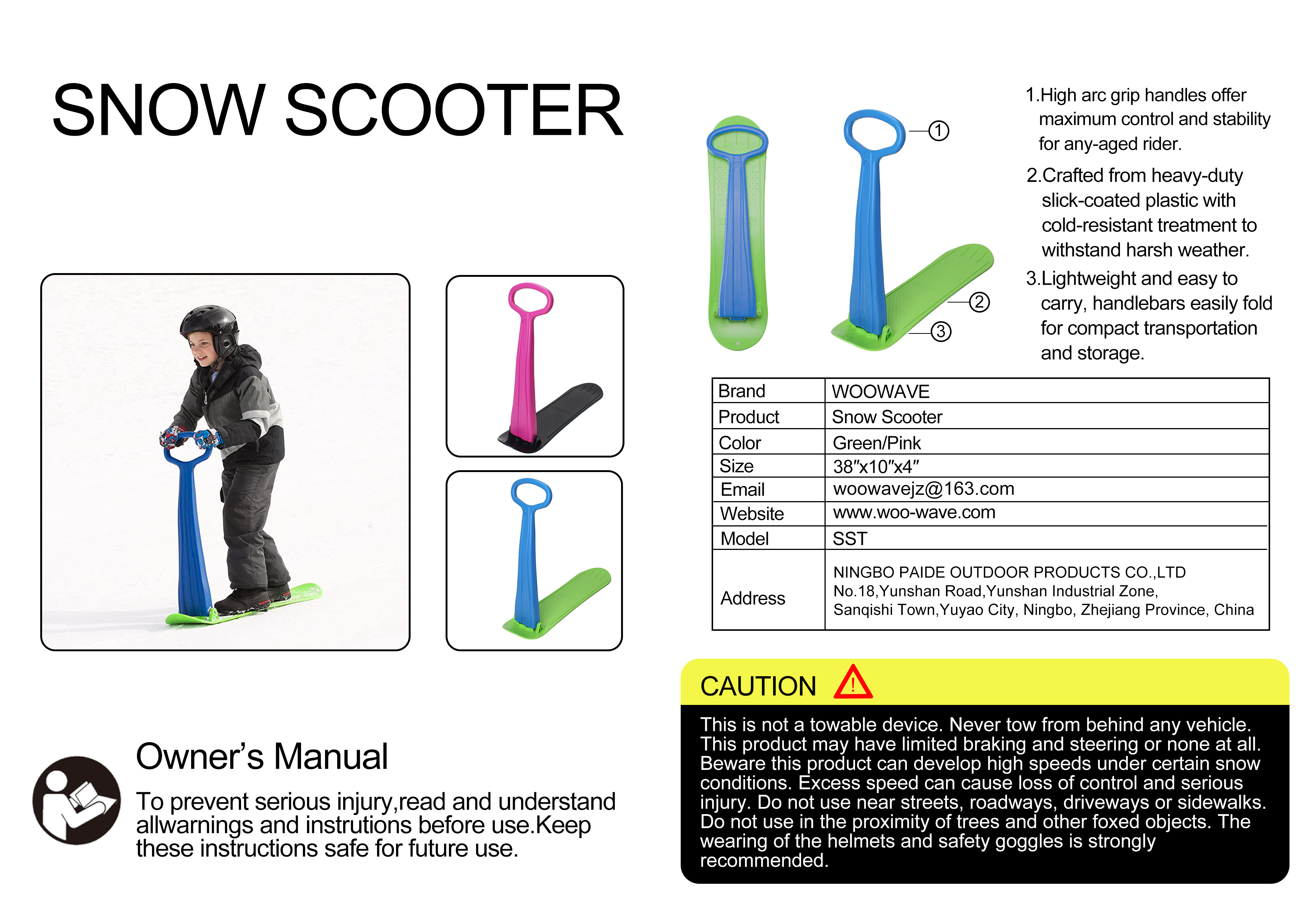 2KGS Board Weight Children's Folding Snow Scooter with Lightweight and Easy to Carry