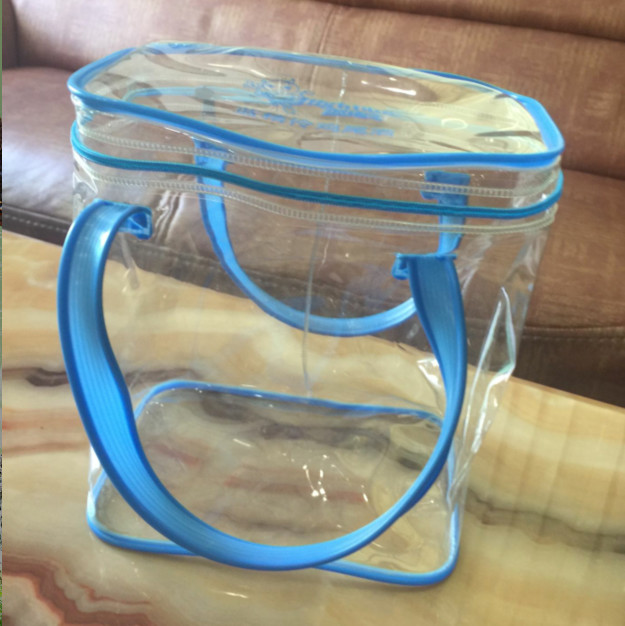 Heat Seal Zipper Blue PVC Wine Bag , Plastic Ice Wine Bags With Handle