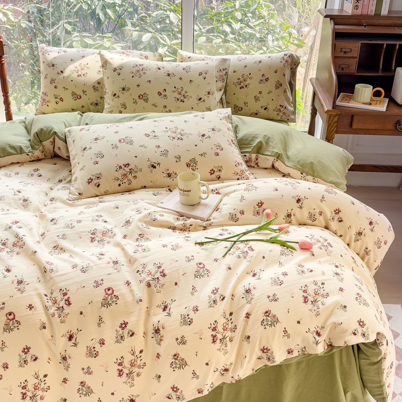 Comfortable Washed Cotton Double Layer Yarn Quilt Cover Bed Sheet Set for 2.0m Bed