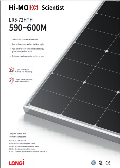 595W 600W Longi Perc Solar Panels Hi-MO 6X Solar Panel Industry Use