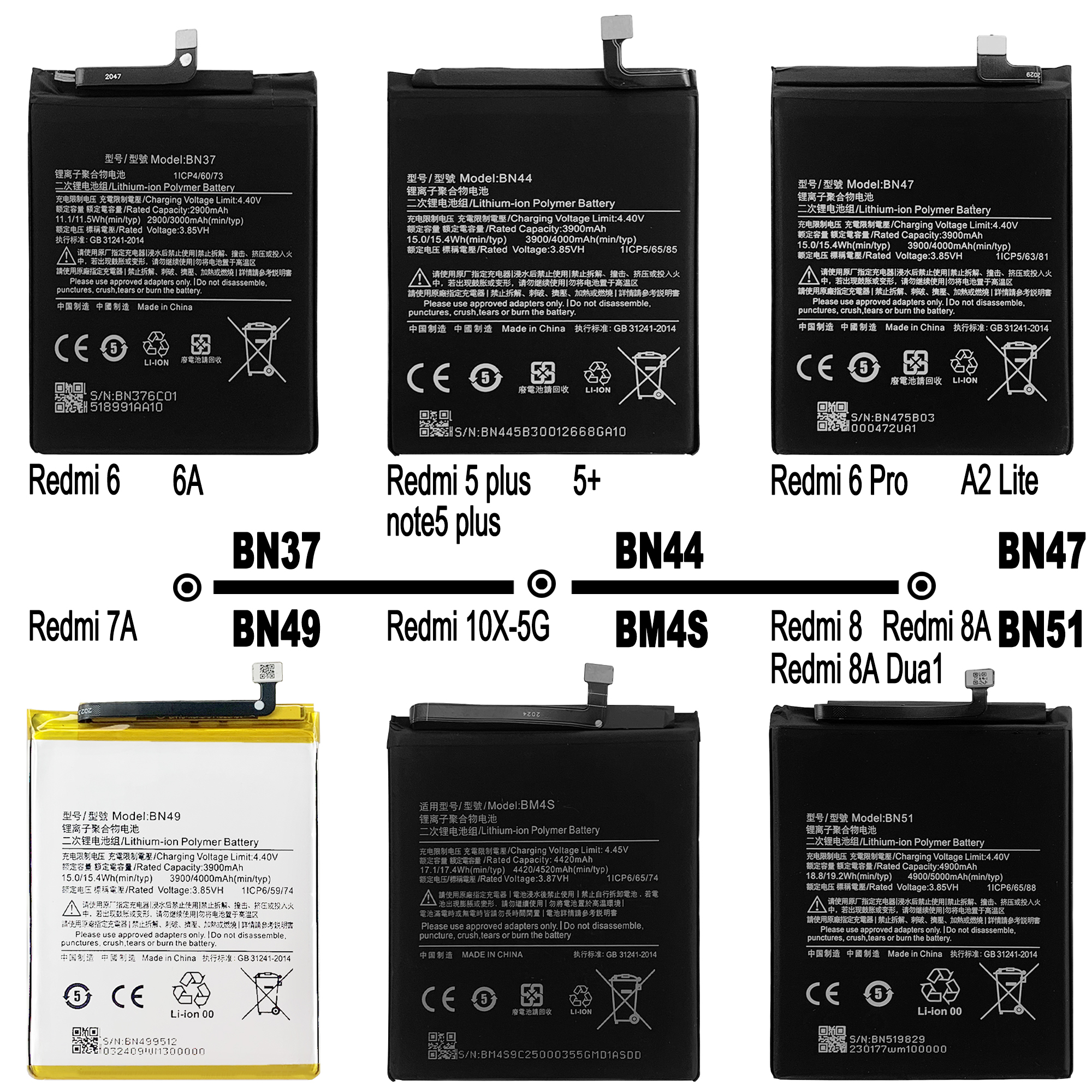 AAA Grade Xiaomi Redmi Original Replacement Battery for 3 3S 3X 4 4X 4A 5 5A 5S 5X M5 6