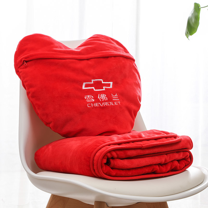 Heart Shape Personalized Flannel Blanket Embroidering 100X160cm 2 In 1 Pillow Blanket