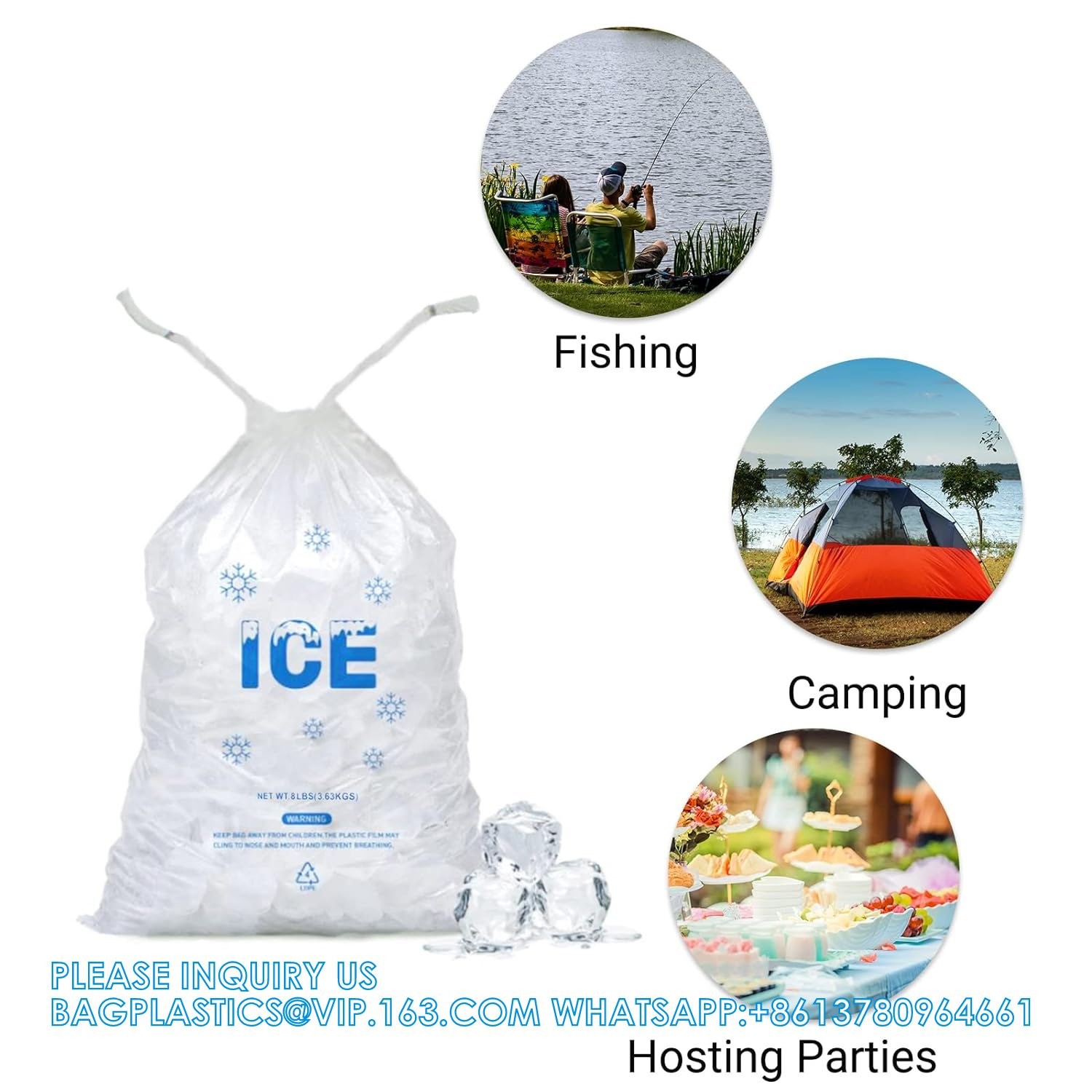 8 Lb. Plastic Ice Bags With Cotton Draw String 11 X 19 Inch Heavy-Duty Plastic Ice Storage Bags With Draw String