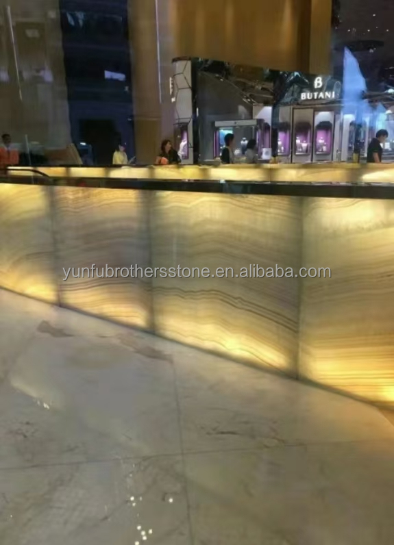 Polished Backlit Onyx Wall Panels and Countertop in Modern White Stone Form Big Slab