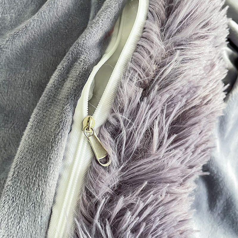 Princess Style Grey Purple Shaggy Warm Mink Velvet Crystal Duvet Cover Set for Winter