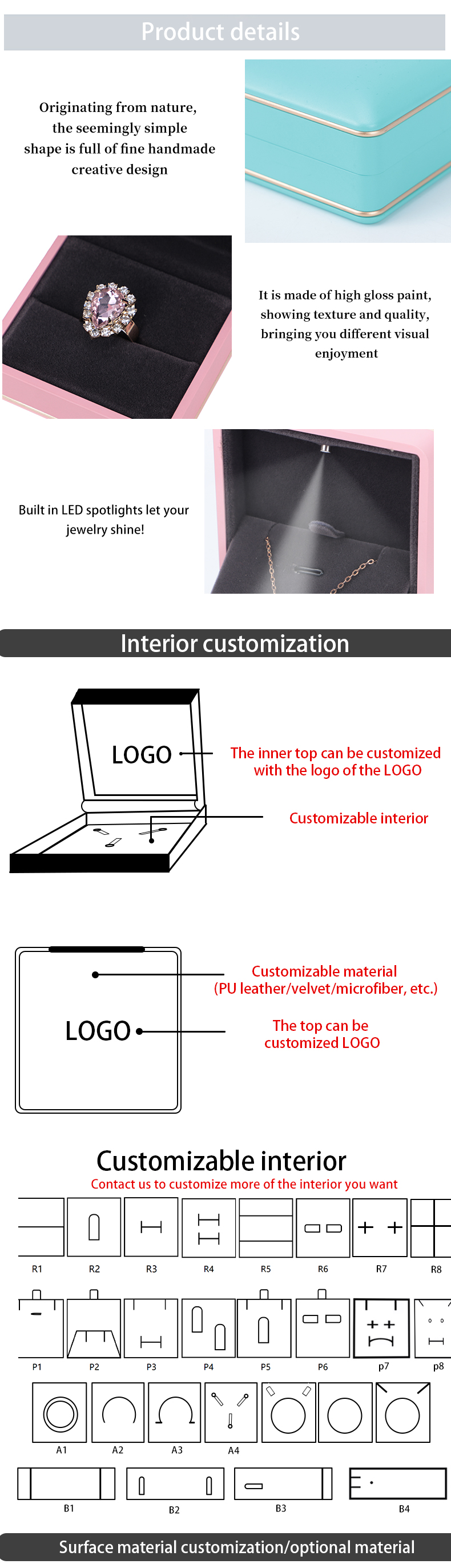 Custom Logo Silk Screen Printing Dark Green LED Jewelry Box for Luxury Rings