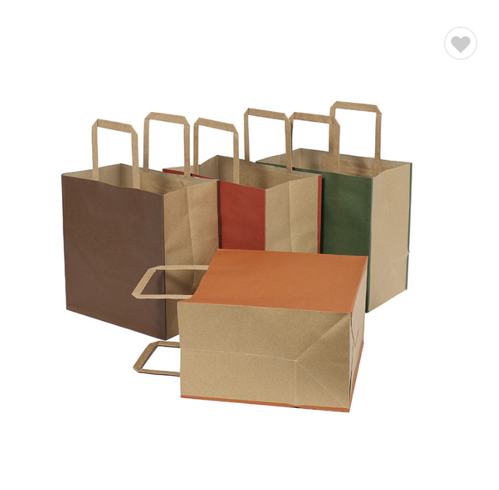CMYK Solid Color Plain Kraft Paper Gift Bags Eco Friendly Paper Bags 190gsm