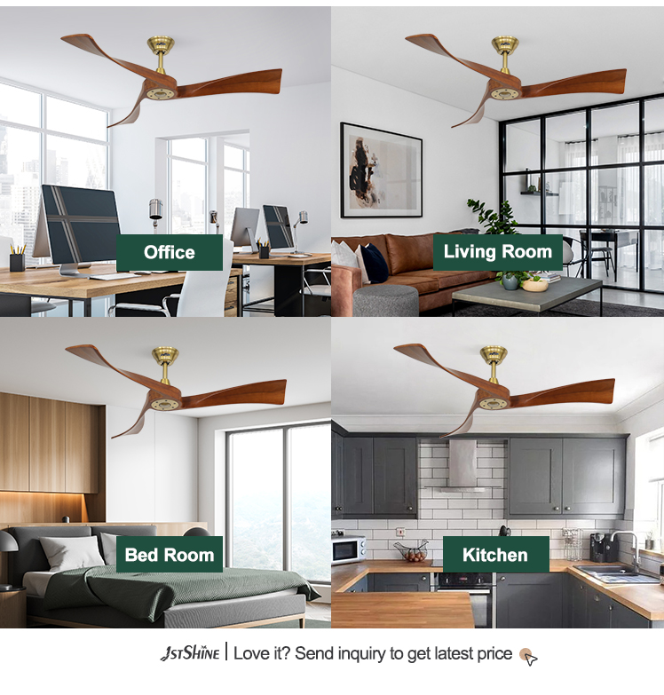 Modern Gold Metal Ceiling Fan with Smart Control and Timer Yes Wooden Blades Included