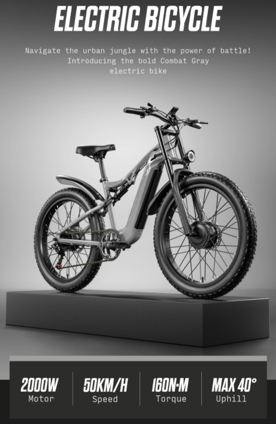 Full Suspension Electric Mountain Bike 48V 1000W 17.5Ah Hidden Lithium Battery Power