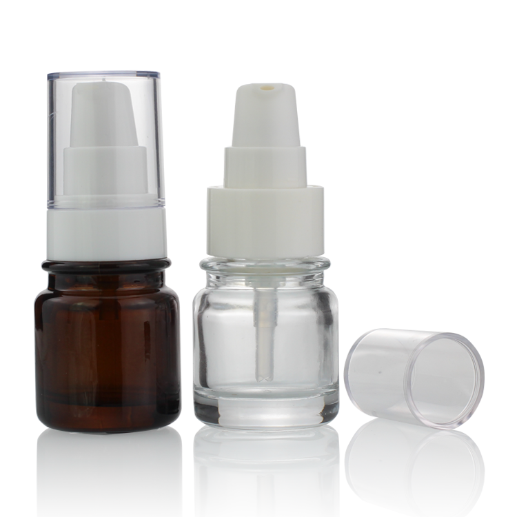 Cosmetic Packaging 30ml Round Clear Serum Lotion Foundation Glass Bottle With Pump