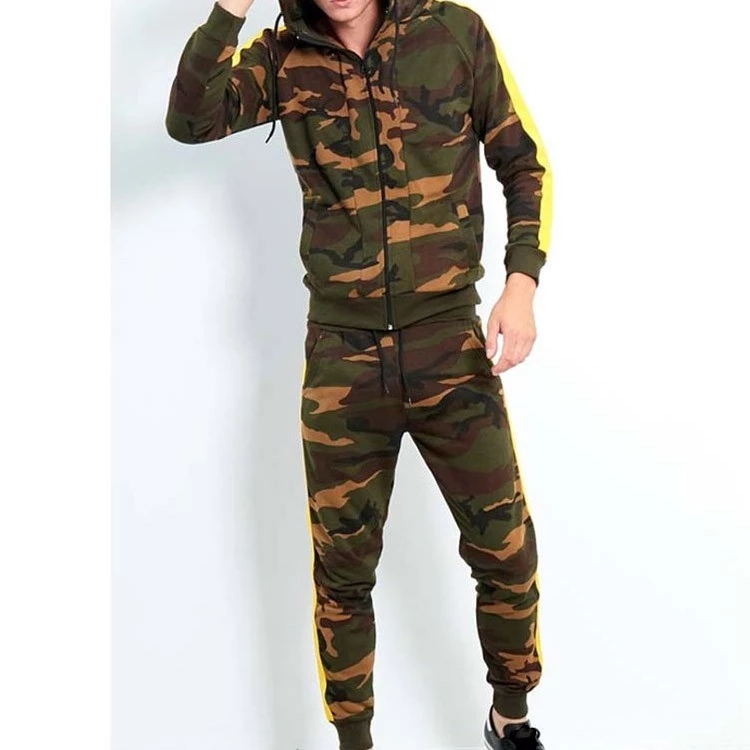 Camouflage Style Mens Hoodie Tracksuit Set Sweatsuit With Private Label