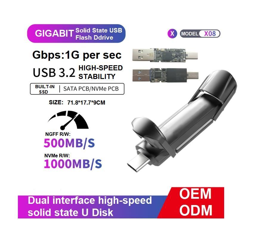 OEM Portable Type-C Solid State Disks Sk USB 3.2 Flash Drive Provides a Read Speed of up to 550MB/S and a Write Speed of 1000MB/S 128GB SATA and Nvme