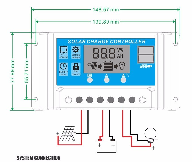 12V 24V 30A 20A 10 Amp PWM Solar Charge Controller 2 USB 5V 2A MCU Control