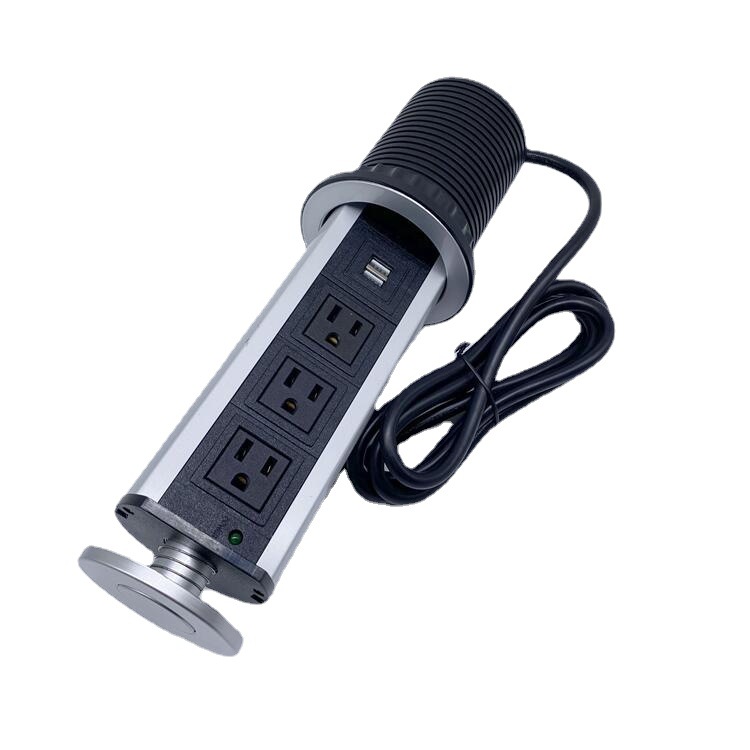 250V 10A Pop-up Tower Socket with USB Standard Grounding Panel Size 267*120*2.5mm