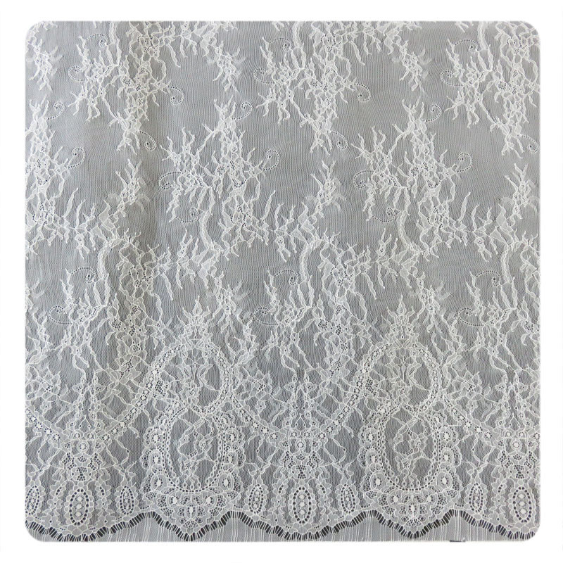 Wedding Dress Chantilly Lace 150x300cm / pc , Ivory Floral Fabric Scalloped Edged