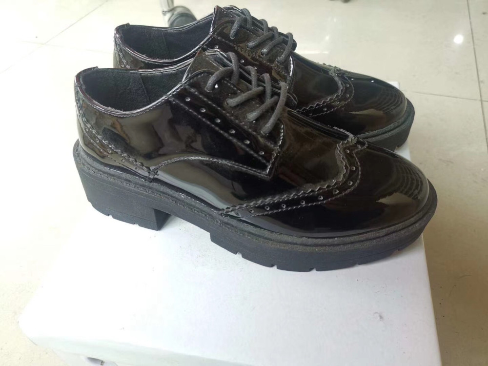 Vintage Balck PU Leather Shoes Patent Leather Oxfords Womens