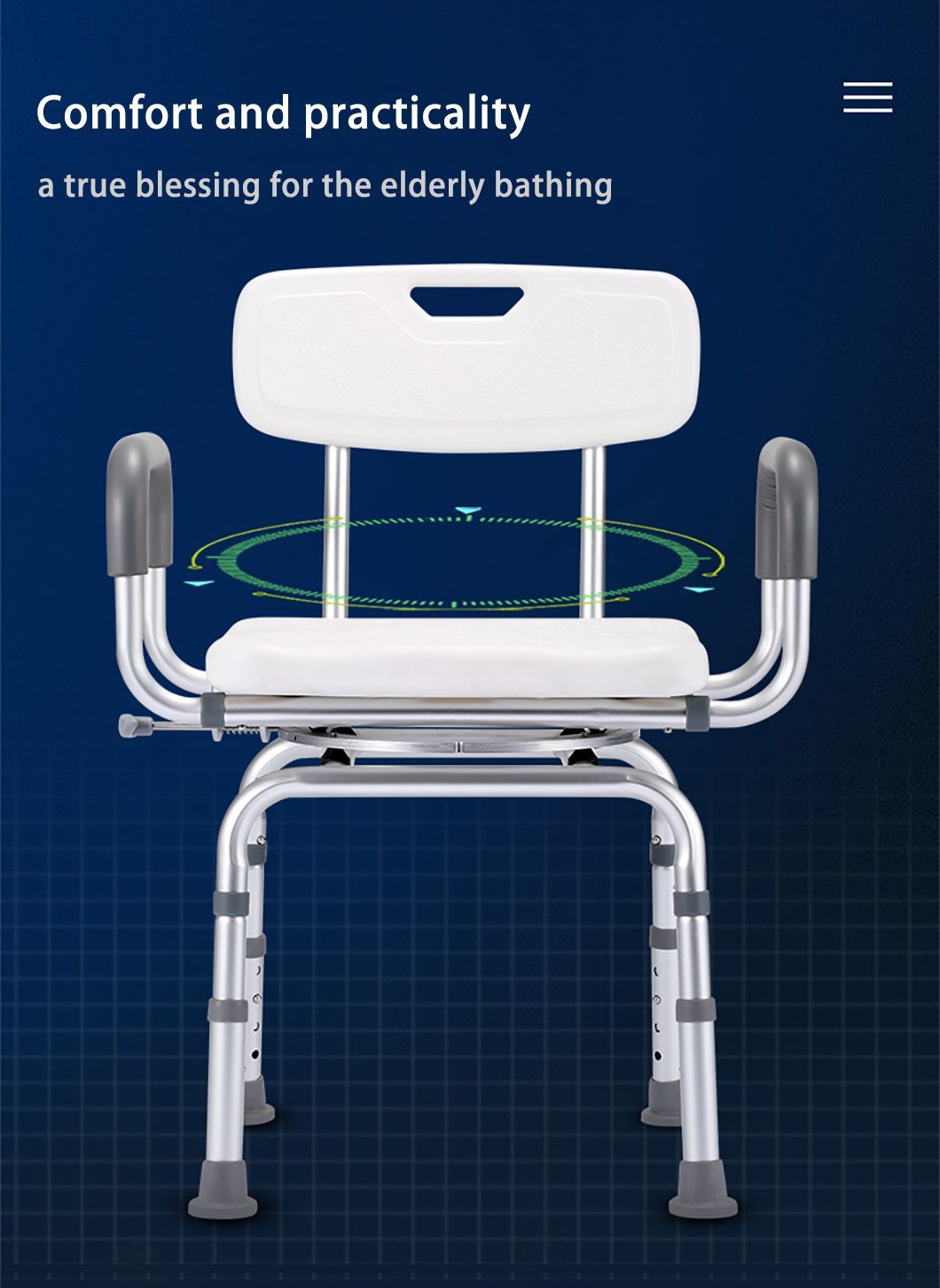 Comfortable Aluminum Lightweight 360 Degrees Swivel Shower Chair for Elderly