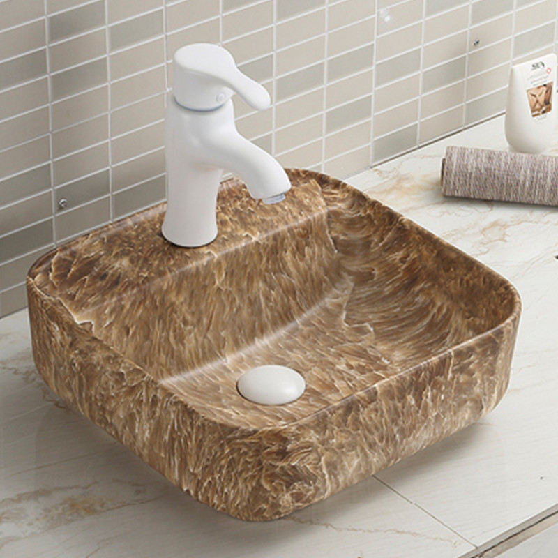 Porcelain White Square Vessel Bathroom Sink Countertop Smooth 385X385X140MM
