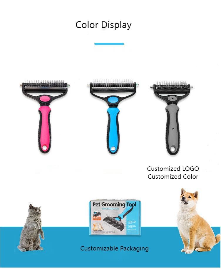 Pet 2-In-1 Detangling Grooming Comb Cat Hair Cleaner Removal Dense Toothed Dog Rake Brush