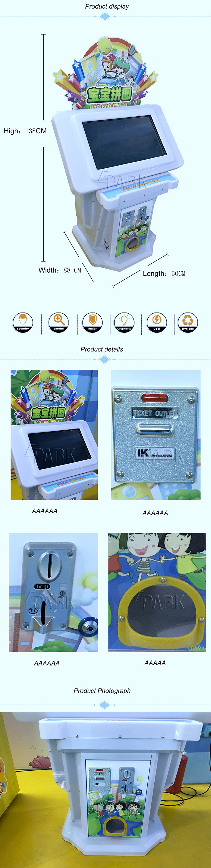 Fruit Jigsaw Kids Amusement Game Machines Coin Operated with Touch Screen