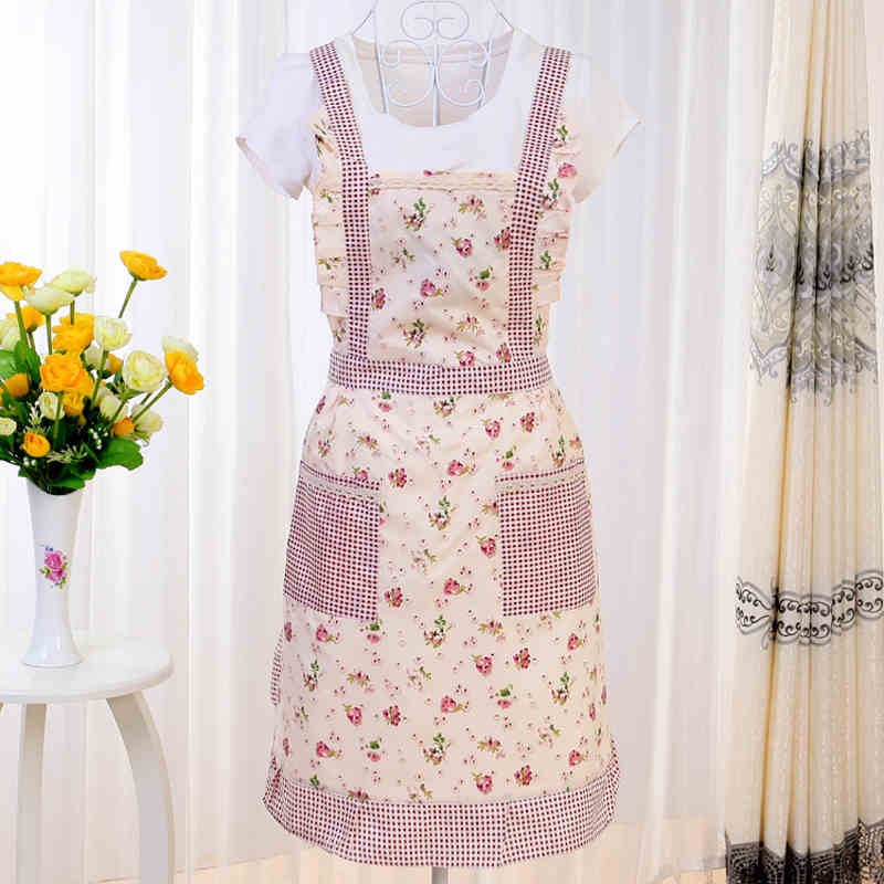 Household Kitchen Tools And Utensils Flower Printed Adjustable Thickened Kitchen Apron