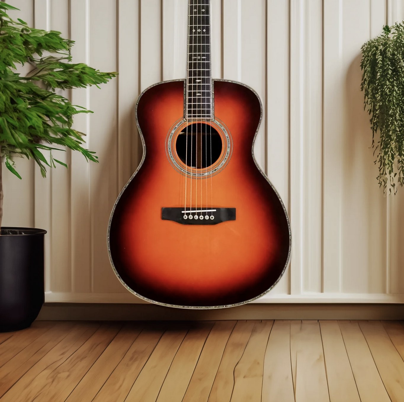 Custom Dark Brown Burst Solid Wood OM-42 / 45 Style Acoustic Guitar