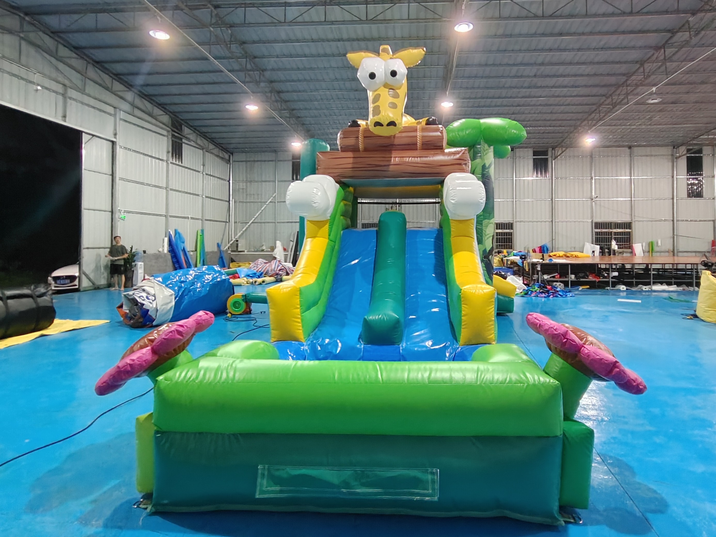 Outdoor Bounce House With Slide Jungle Animals Inflatable Bouncy Castle With Slide Combo Double Slides For Rental