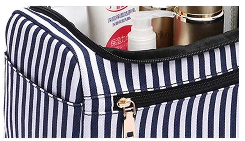 Portable Vintage Stripe Cotton Canvas Cosmetic Travel Case