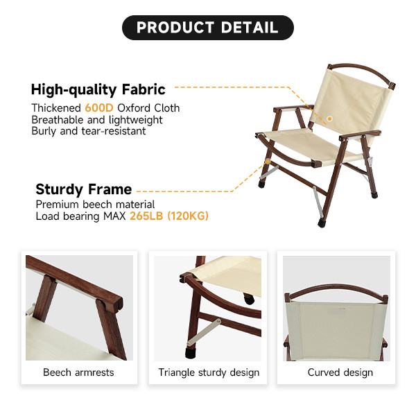 Eco Friendly Wooden Lightweight Camping Chair Folding Red For Outdoor Picnic