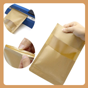 Kraft Paper Bag with Resealable Lock Seal Zipper and Stand Up Design Transparent Window