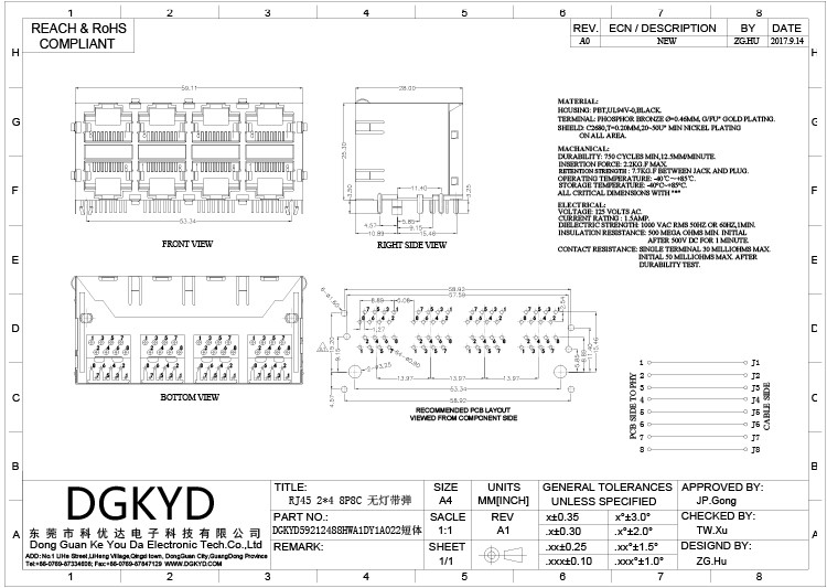 DGKYD59212488HWA1DY1A Shield 2x4 Multi Port RJ45 Connector Without Light / Filter