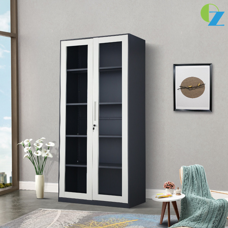 1mm Thickness Two Glass Door Filing Cabinet Swing Door Storage Cupboard