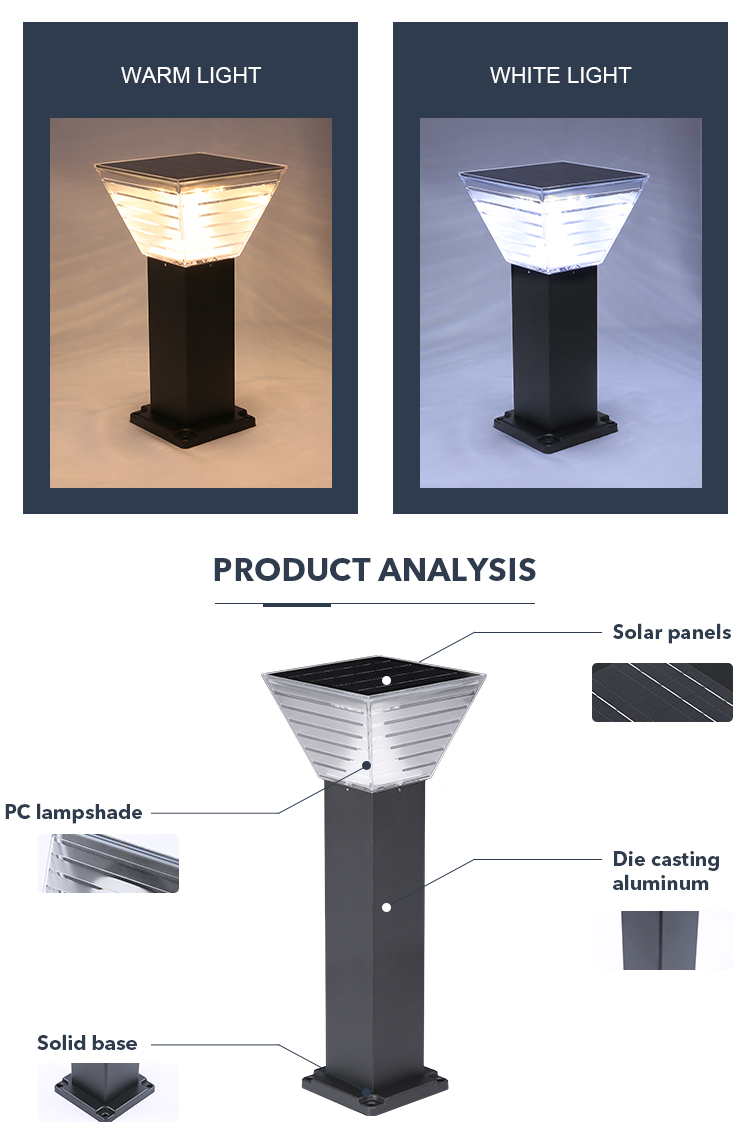 Bollard LED Solar Pathway Lights IP65 Weather Resistant For Courtyards