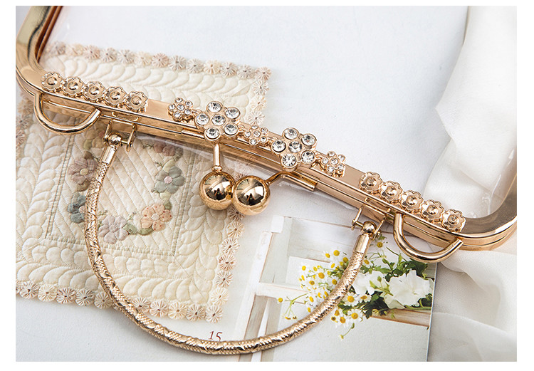 Shiny Ball Clasp Flower Evening Bag Frame With Zinc Alloy Handle