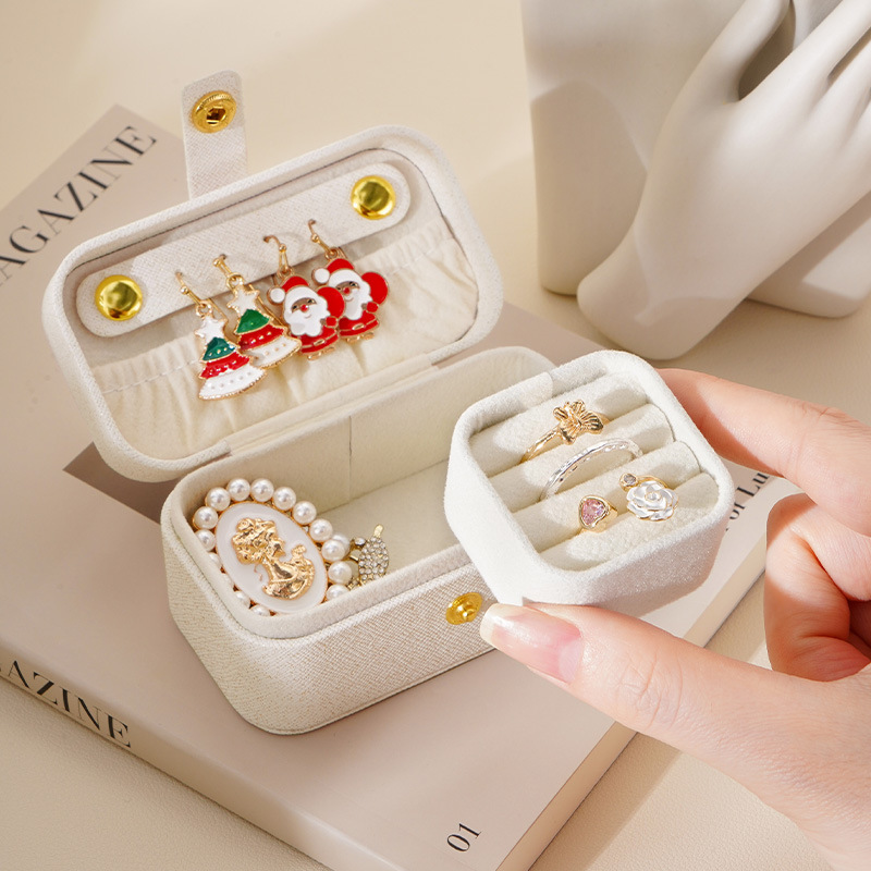 PU Leather Jewelry Storage Box Organizer For Rings Earrings And Lipstick In Place