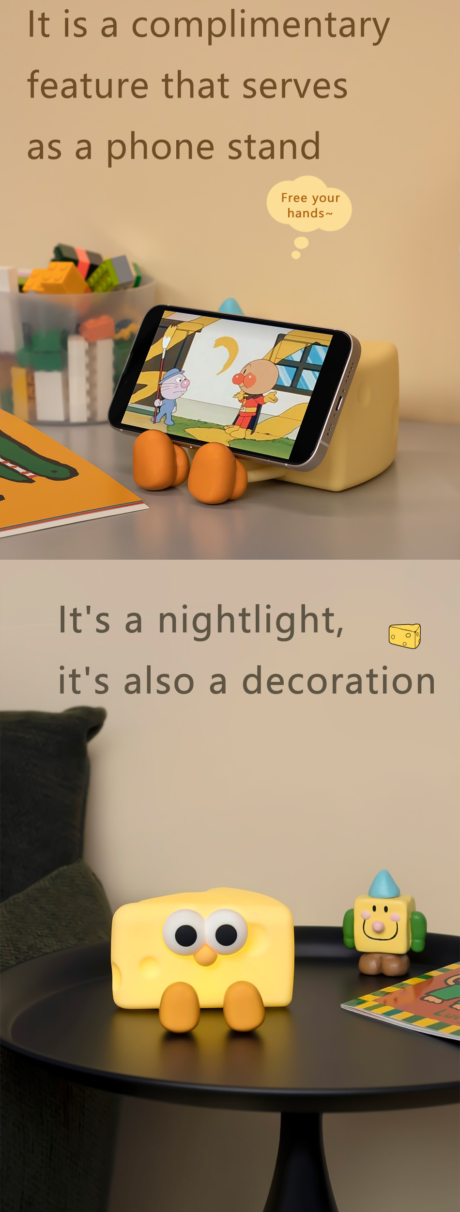 Funny Rechargeable LED Night Lamp Cute Cartoon Cheese Silicone Table Lamp Touch Sensor Animals DIY Kids Bedroom Gift Children