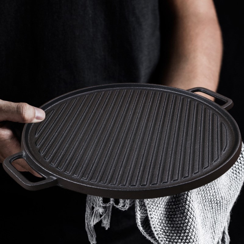 Cast Iron Flat Fry Stovetop Grill Pan Reversible Roasting Non Stick BBQ Grill Griddle Pan