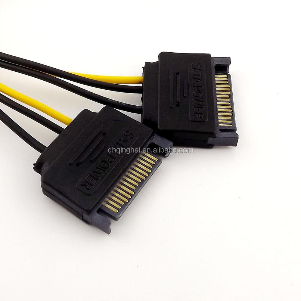 Laptop ST Hard Drive Power Cable 15-pin Male Molex Female to Dual (2) 4-pin Elbow Data Cable Computer