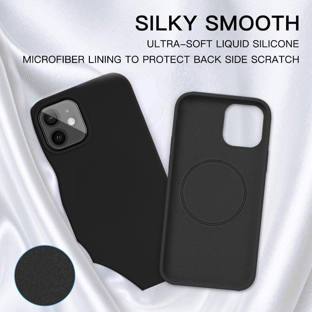Full Protective Liquid Silicone Wireless Charger Case Built in Magnetic Ring (Supports MagSafe Wireless Charging) Black