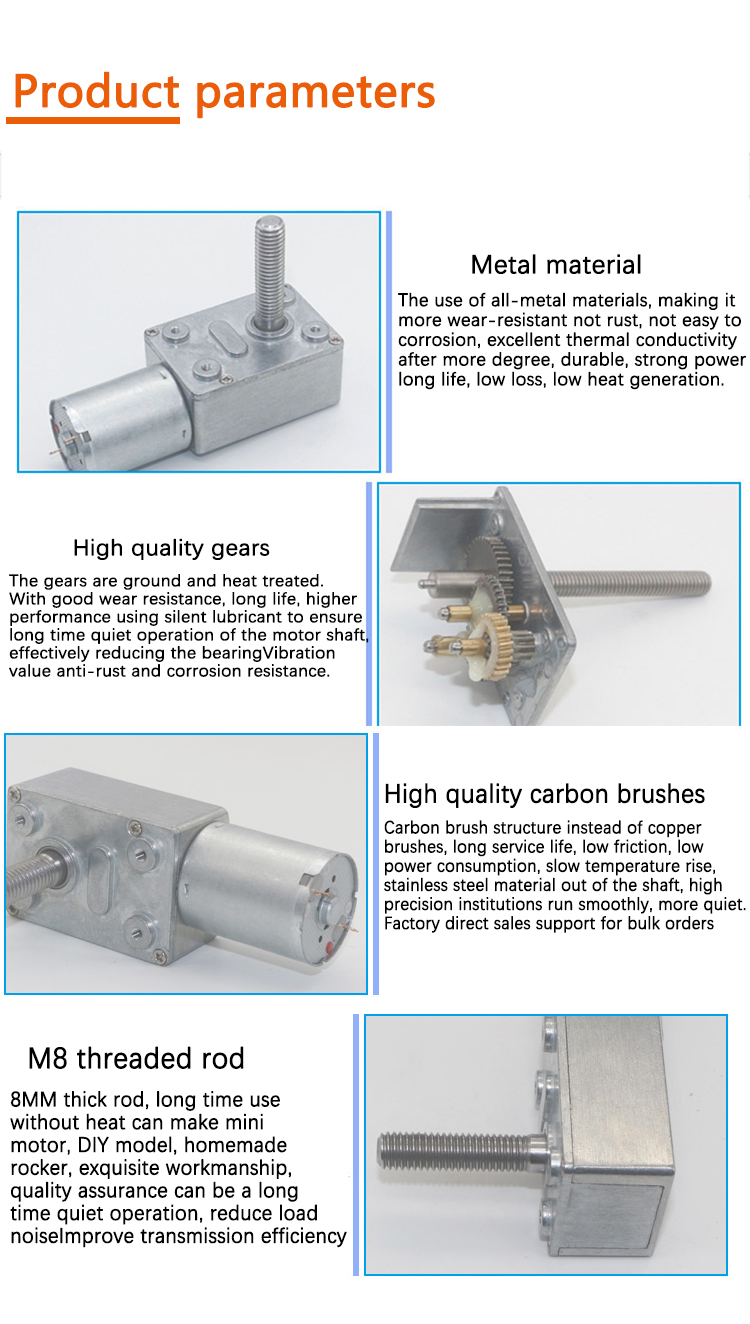 Faradyi custom JGY370 DC motor 6v12v24v micro M8 screw shaft forward and reverse speed control gear motor
