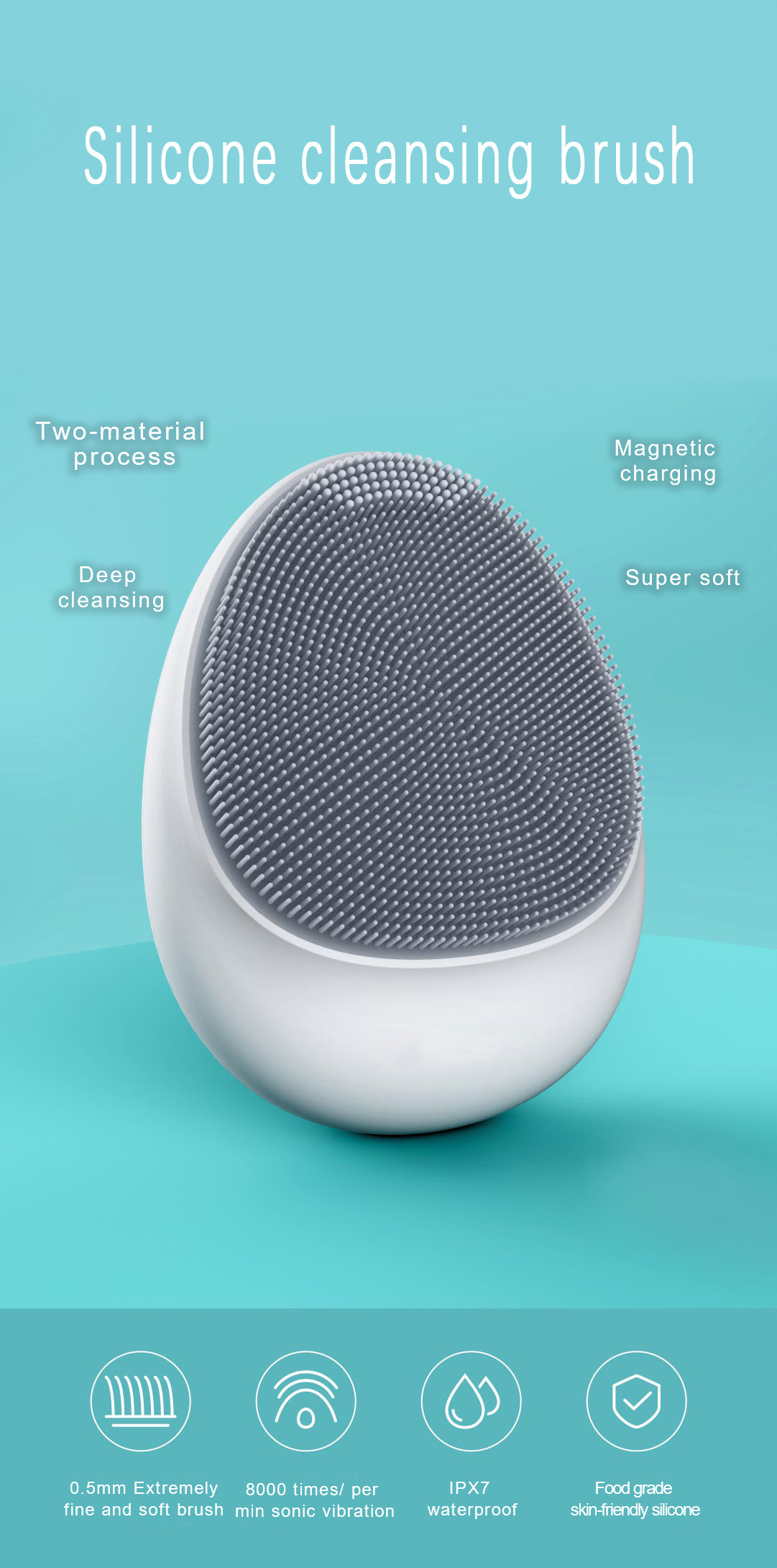 Waterproof IPX7 Skin Massage Ultrasonic Facial Cleaner High Frequency Vibration