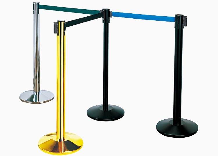Retractable Belt Type Railing Stand Stainless Steel Crowd Control / Guidance Stanchion with Dia.32CM Wide Weighted Base