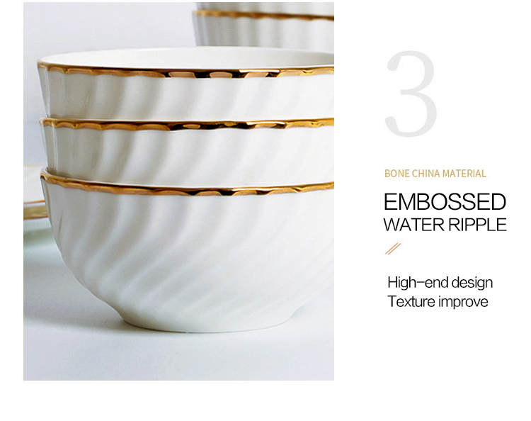 Gold line White Bone china embossed tableware Wedding Ceramic charger plate Dinner plate dish bowl mug coffee cup freely